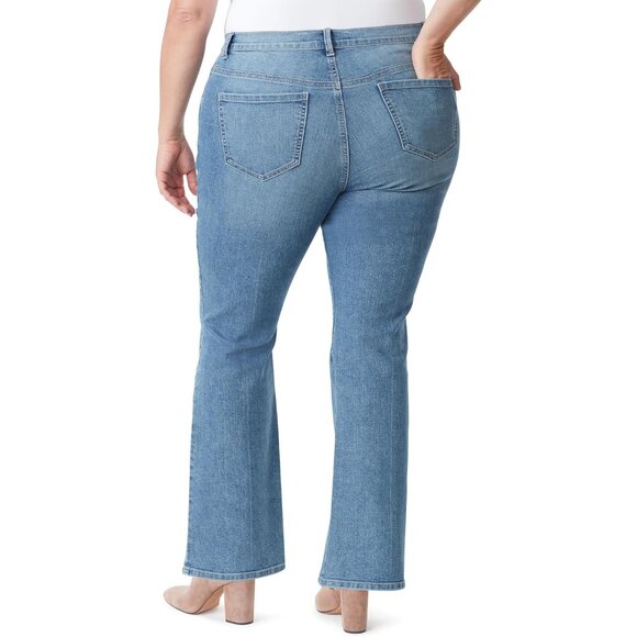 Women's Plus Boot Cut Jeans Stretch High Rise Zipper Pockets Casual - Picture 3 of 3